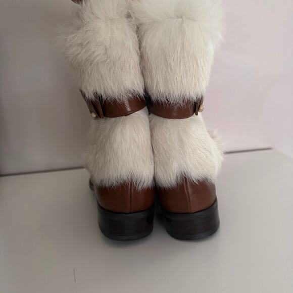Stuart Weitzman Brown Leather Fur Cuff Lined Buckle Boots 7.5 - Picture 4 of 12
